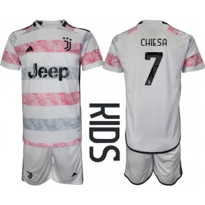 Juventus Federico Chiesa #7 Replica Away Stadium Kit for Kids 2023-24 Short Sleeve (+ pants)